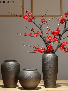 Керамическая ваза в новом китайском стиле, современный минималистичный обеденный стол для гостиной, креативный набор украшений с сушеным цветочным орнаментом DXUIALOI