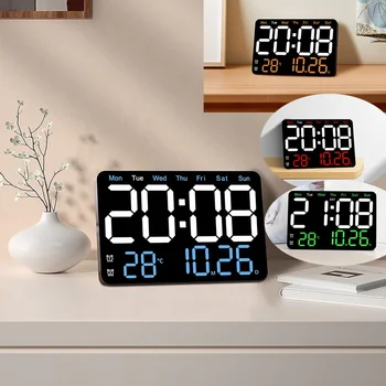 Большие цифровые настенные часы с температурным дисплеем, Часы с погодой, настольные будильники высокой четкости, Домашний декор с дистанционным управлением