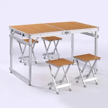 Деревянный, полностью алюминиевый Переносной Складной Стол на открытом воздухе, Установленный на стуле, Кемпинг, Барбекю, Чайный столик