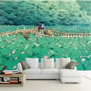 большие обои beibehang на заказ, 3d фреска для гостиной, мост лотоса в японском стиле, красивые обои для домашнего декора, 3D обои