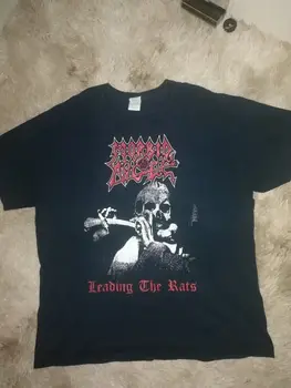 Винтажная рубашка Morbid Angel leading the rats 90-х, черный хлопок, TT5293, длинные рукава
