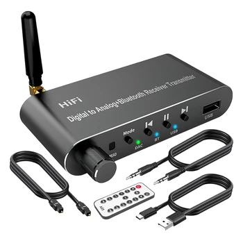 Передатчик-приемник Bluetooth 5.1 Цифроаналоговый аудиопреобразователь Коаксиальный в аналоговый черный для телевидения, игр