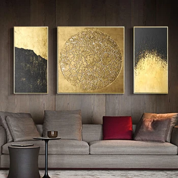 Современный абстрактный Золотой плакат на холсте в рамке, 3 панели, минималистичная роскошная модная настенная картина для декора гостиной