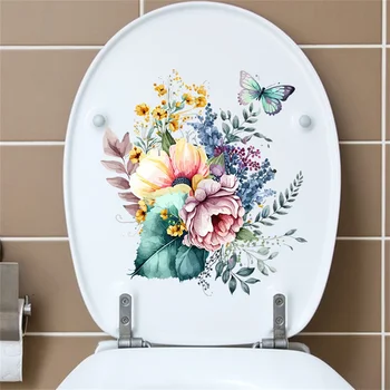 Наклейки на туалет в виде цветка бабочки, Самоклеящиеся съемные наклейки из ПВХ, наклейки на крышку унитаза, украшения ванной комнаты
