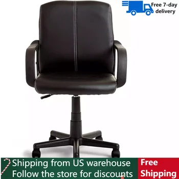 Кресло со спинкой и колесиками, Кожаное Вращающееся офисное кресло со средней спинкой, Мобильное компьютерное кресло для геймеров, Эргономичная Мебель для стола