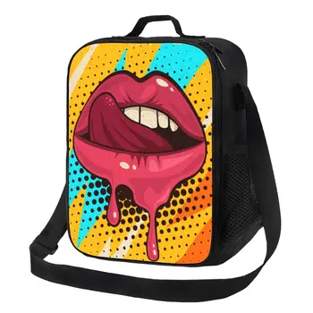 Сладкие сексуальные губы в стиле поп-арт, изолированная сумка для ланча для женщин, термоохладитель, коробка для Бенто, Дети-школьники