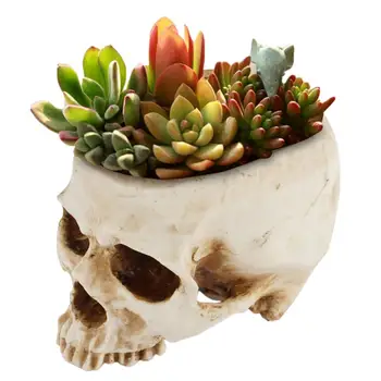 Цветочный горшок с черепом из смолы, горшок для кашпо с черепом на Хэллоуин, скульптура суккулентов из смолы для украшения дома, сада, офиса