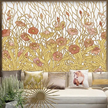 Изготовленная на заказ 3D фреска Новое китайское Золотое Цветочное растение для гостиной спальни Диван ТВ Фоны Украшение дома Papel De Parede 3D