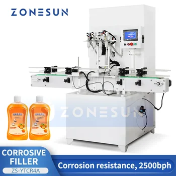 Автоматическая машина для розлива агрессивных веществ ZONESUN, Едкое жидкое дезинфицирующее средство, средство для чистки кухни, упаковка для пестицидного отбеливателя ZS-YTCR4A