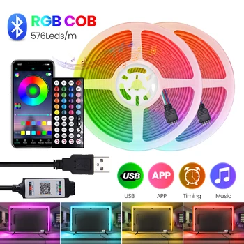 COB RGB Светодиодная Лента 5V USB LED Light Bluetooth APP Control 576LEDs/m Гибкая Линейная Лента ТВ Подсветка Рождественской Вечеринки Home Decor