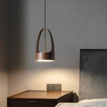 Подвесной светильник Nordic Led для спальни, прикроватной тумбочки, кухни, столовой, подвесных светильников из орехового дерева, деревянного современного декоративного освещения