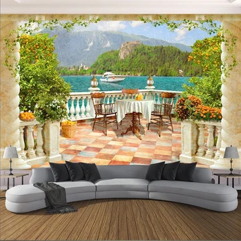 Фотообои на заказ 3D Колонна Балкон С видом на озеро Фрески Гостиная Спальня Ресторан Фоновые обои Рулон домашнего декора