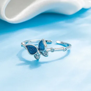 VENTFILLE Серебряное кольцо с голубой глазурью из стерлингового серебра 925 пробы для женщин, подарок девушке, циркон, бабочка, сладкие романтические украшения, прямая поставка