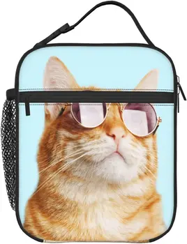 Солнцезащитные очки Cat Thermal Lunch Box, изолированные пакеты для ланча для женщин, мужчин, девочек, мальчиков, ланч-бокс со съемной ручкой, сумка-тоут для еды
