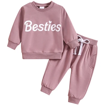 Комплект из 2 предметов, весенне-осенняя одежда для новорожденных девочек, Корейские комплекты одежды, повседневные топы с длинными рукавами и надписью + штаны, роскошная одежда для малышей BC837