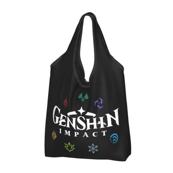 Изготовленные на заказ ударные элементы Genshin, женские портативные сумки для покупок большой емкости, игра Аниме, Сумки для покупок