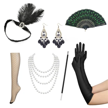 Комплект аксессуаров для женского костюма MXMB 1920-х годов, повязка на голову из перьев и эластичные атласные перчатки