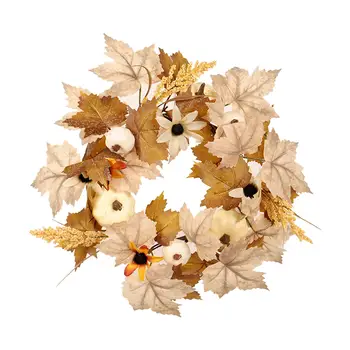 Осенний венок, настенный орнамент из кленовых листьев, 37 см, Венок для сбора урожая для
