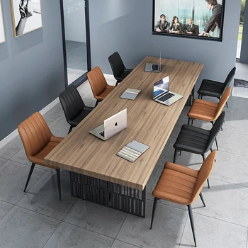 Офисный большой стол для переговоров из массива дерева, длинный стол, стол для переговоров на нескольких человек, современный простой стол, офисный длинный стол