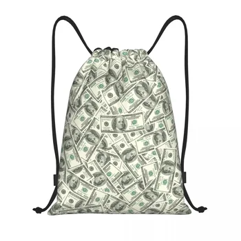 Сумки На шнурке для купюр в долларах США, Мужские и женские складные сумки для спортзала, рюкзаки для хранения банкнот с рисунком для тренировок