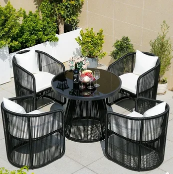 Уличные столы и стулья, сочетание стульев из ротанга во дворе, терраса, сад, чайный круглый стол, водонепроницаемая и солнцезащитная мебель.