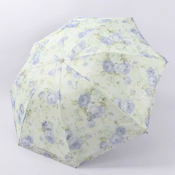 Модный солнцезащитный/дождевой зонт с защитой от ультрафиолета 8K, Двойной кружевной зонтик с вышивкой, женский дождевик, 3 складных ручных зонта, дождевик для девушки