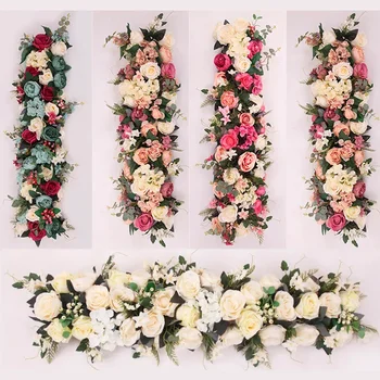 Rosequeen Искусственная арка длиной 100x25 см Цветочный ряд Настольный цветок с поролоновой рамкой Центральная часть декоративного фона для свадьбы