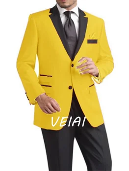 Мужские костюмы для официальной вечеринки с двумя пуговицами желтого цвета для жениха Мужские деловые костюмы из 2 предметов (пиджак + брюки + галстук) traje de novio