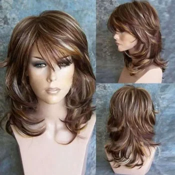 ГОРЯЧИЕ женские длинные разноцветные коричневые Кудрявые Волнистые парики из синтетических волос для косплея