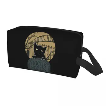 Дорожная сумка для туалетных принадлежностей Kawaii Hocus Pocus Film для женщин на Хэллоуин, косметичка для макияжа Black Cat, набор для хранения косметики, набор для макияжа