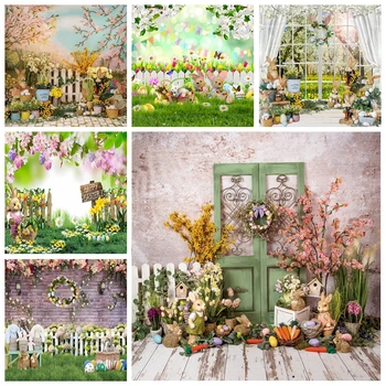 Счастливой Пасхи Фоны для фотосъемки Весенний сад Кроличьи Яйца Детский Душ Декор для вечеринки Фото Фон для Фотосессии