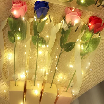 Светодиодная светящаяся роза, искусственный Букет из роз на одном стебле с гирляндой, подарки на День Святого Валентина, Цветы из роз, украшения своими руками