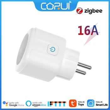 CoRui Tuya Zigbee EU Smart Socket Plug Smart Home Wireless Remote Control App Power Monitor Outlet для Google Alexa 16A