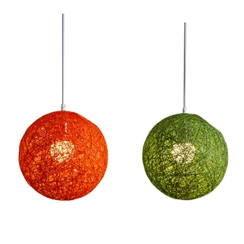 2x Зеленая /оранжевая люстра из бамбука, ротанга и пеньки с шариками, индивидуальное творчество, сферический абажур-гнездо из ротанга