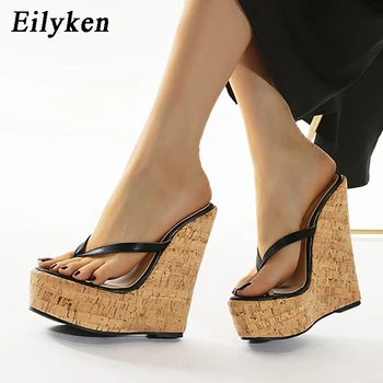 Дизайнерские женские тапочки на платформе и высоком каблуке Eilyken, летние женские босоножки с острым носком, большие размеры 35-42