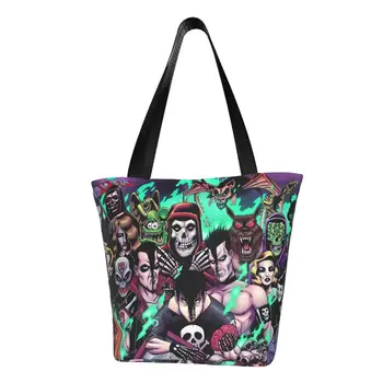 Ghost Misfits Сумки для покупок с черепом из бакалейных товаров с кавайной печатью, холщовая сумка для покупок, сумка-тоут большой емкости, сумочка ужасов