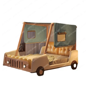 Открытый спортивный автомобиль, мультяшная кровать для мальчика, Детская кровать из массива дерева, Ограждение, кровать для мальчика, Детская комната, Домик на дереве, кровать-палатка