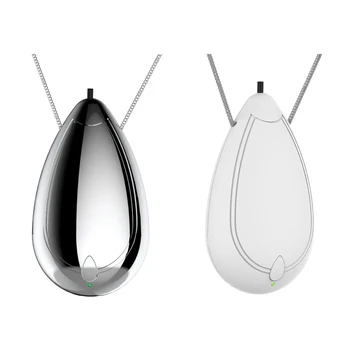 2 комплекта носимых воздухоочистителей, личных воздухоочистителей для путешествий, ожерелье и USB-зарядка, очиститель дыма Серебристо-белый