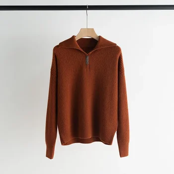 100% Кашемировый вязаный свитер свободного кроя с лацканами 2023, зимний пуловер, топ для женщин