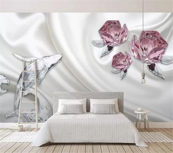 обои wellyu на заказ papel de parede Трехмерные современные минималистичные хрустальные розы, шелк дельфина, стена для телевизора