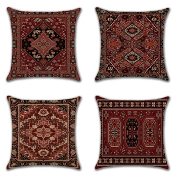 Льняные чехлы для подушек из серии этнических персидских турецких ковров, декоративные подушки в стиле бохо, чехлы для диванных подушек с винтажным принтом, поясничные подушки для дивана