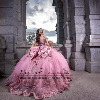 Уникальные Платья Принцессы Из Айвы С 3D Аппликацией Flowesr Sweet 15 Dress С открытыми плечами, Бальное Платье Vestidos De Anos