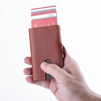 Ультратонкий металлический держатель для карт для мужчин, RFID-кошелек из натуральной кожи с карманом для монет на молнии, кошелек для монет