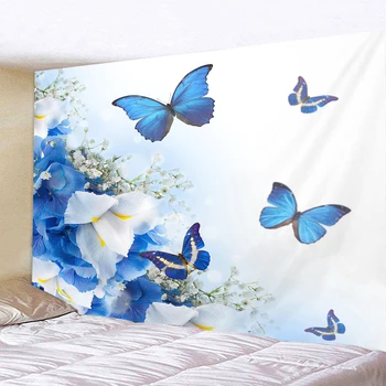 Красивый синий цветок, настенная роспись в виде бабочки, гобелен, настенное украшение для гостиной, спальни, фон для домашнего декора