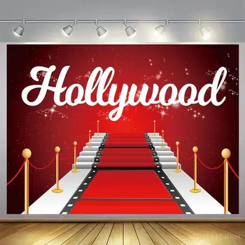 Фон для фотосъемки Красная ковровая дорожка Лестница Голливудское шоу Фоны для вечеринок Декор Фон для фотосъемки Мечты кинозвезд для студии