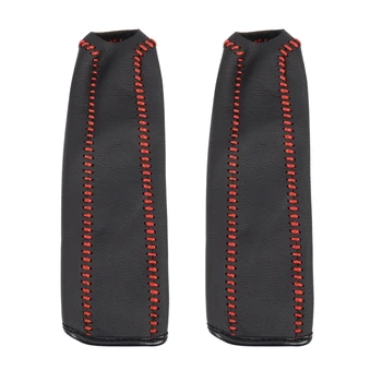 2X Кожаный защитный чехол для ручного тормоза Honda / Accord / Civic 8, черный + красная линия