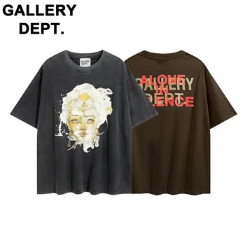 Свободная футболка с круглым вырезом и короткими рукавами в стиле ретро old idol GALLERY DEPT для мужчин и женщин с таким же абзацем внизу