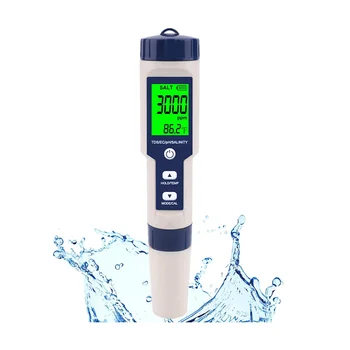 Тестер соли для бассейна, цифровой измеритель солености, высокоточный тестер солености 5 В 1 для соленой воды, водонепроницаемый тестовый набор IP67