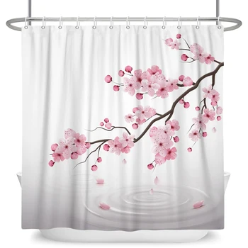 Занавески для душа с розовыми цветами, занавеска для ванны с цветочным рисунком сливы, современная простая полиэфирная ткань, Набор для декора ванной комнаты с крючками