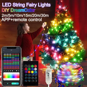 Dreamcolor Rgb Светодиодная лента WS2812B Bluetooth Smart String Fairy Lights Рождественская Гирлянда Световая Водонепроницаемая для комнаты с занавесом для вечеринки